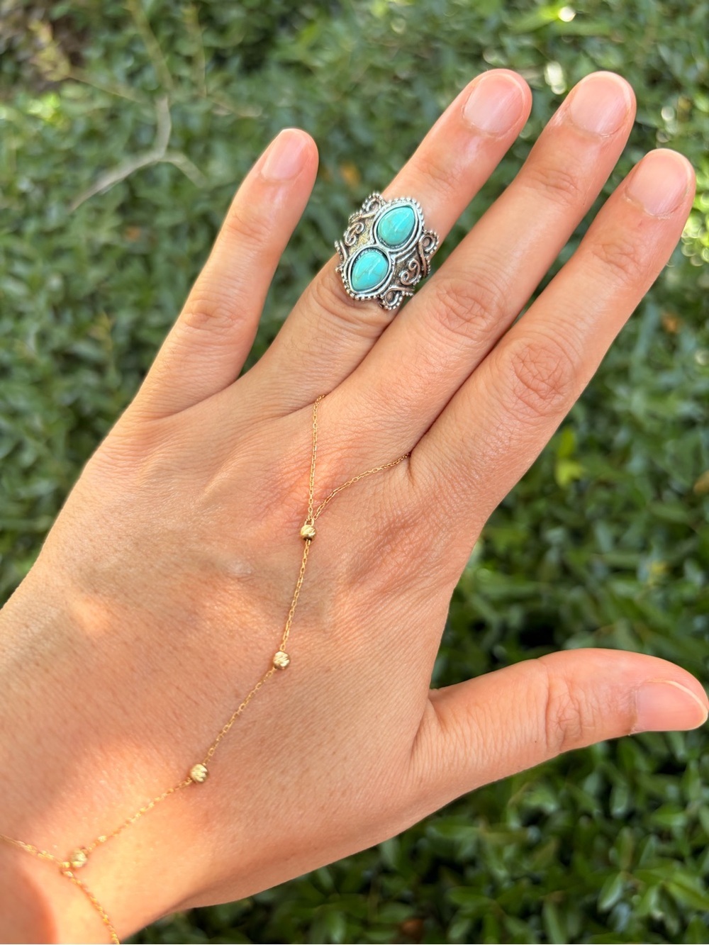 Turquoise Double-Stone Silver Statement Ring SIZE: 6 - Picture 5 of 8